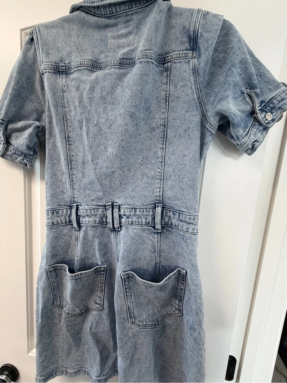 PAIGE Light Blue Washed Denim Button-Front Dress - Picture 3 of 3